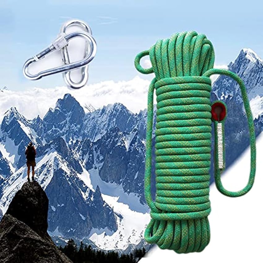 Yclty Corde Escalade, Cordelette Alpinisme Sauvetage avec Mousqueton Corde en Nylon Multifonctionnelle for Randonnée Montagne Camping (Color : Green, Size : Thick18MM-Long30M) hBRNgr6I