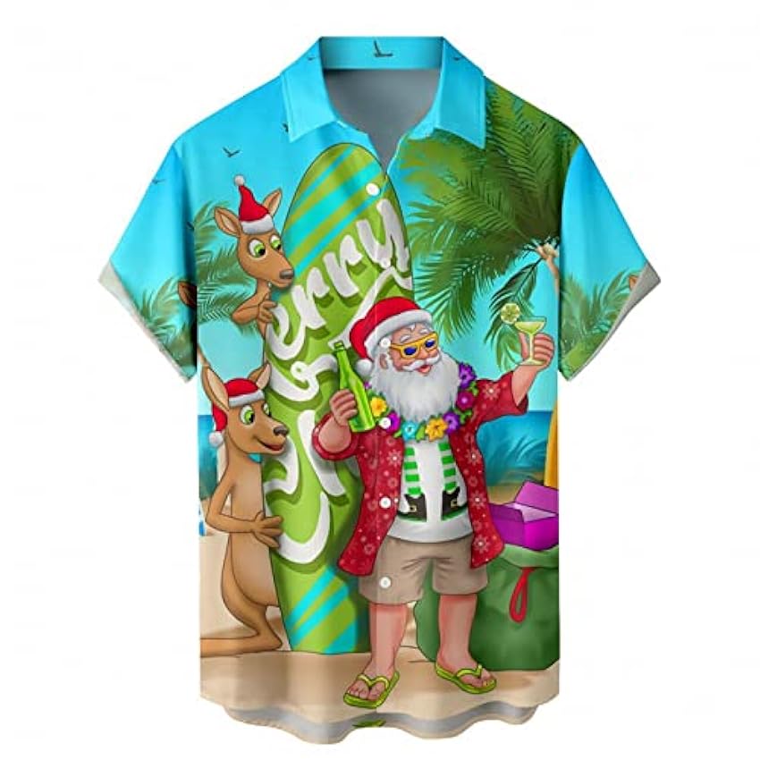 Chemise de Noël pour homme - Chemise hawaïenne amusante à manches courtes - Chemise de Noël - Poche avant - T-shirt de Noël Ugly - Chemise de Noël laide OJXzfRax