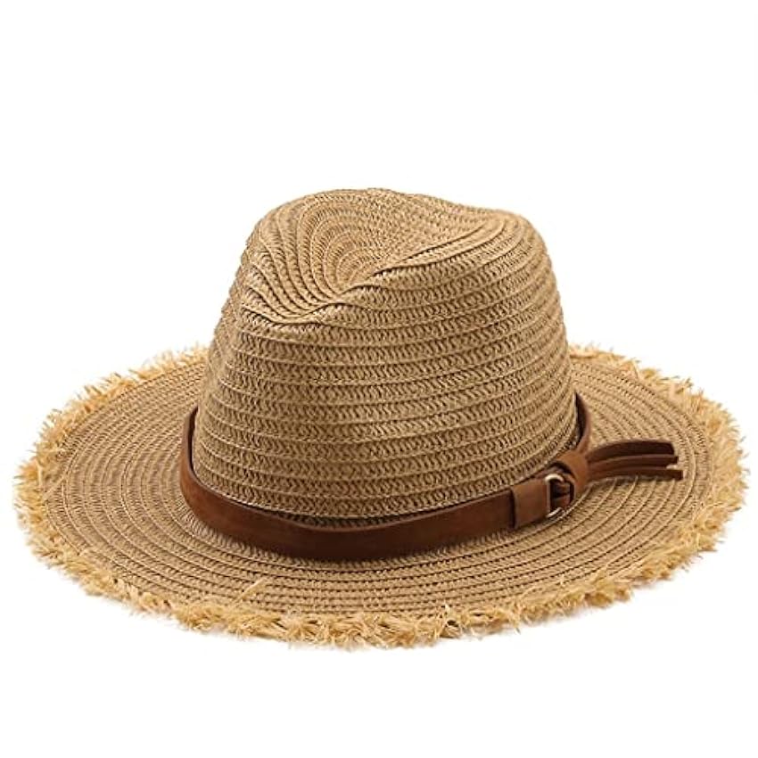 Chapeau d´été Femmes Panama Chapeau de Paille Fedora Plage Vacances Large Bord Visière Casual Été Chapeaux de Soleil pour Hommes Sombrero (C 6 3/47 1/8) YfJons0s