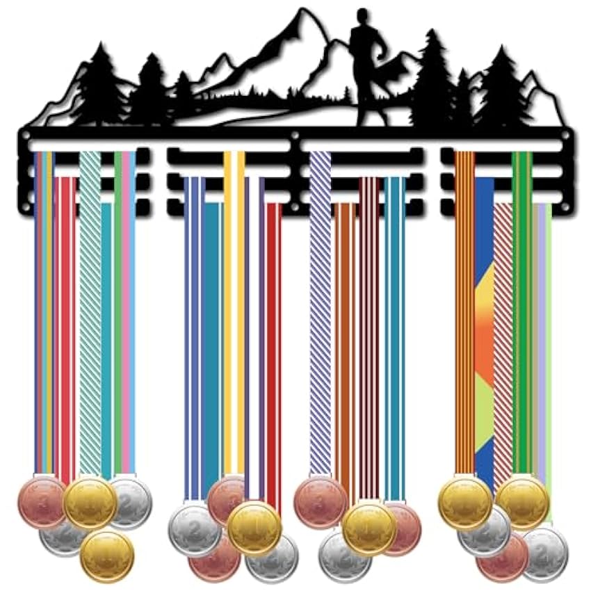 CREATCABIN Porte-Médaille Course à Pied avec Support Médaille Sport sur 60+ médailles Récompense Support Fer Cadre Mural à Suspendre pour Médaillé Coureur Gymnastique Marathon Athlète Cadeau 40x15cm pBHrkomW