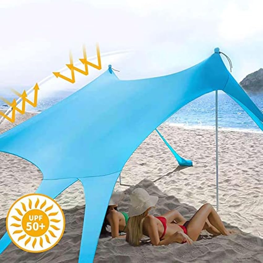 Abri de plage for tente de plage – Grande tente de plage Pop up Shade UPF50+ Beach Cabana Sunshade Portable Outdoor Family Instant Sun Beach Abri for camping de plage avec 4 poteaux en aluminium de 2 FaANzN1n