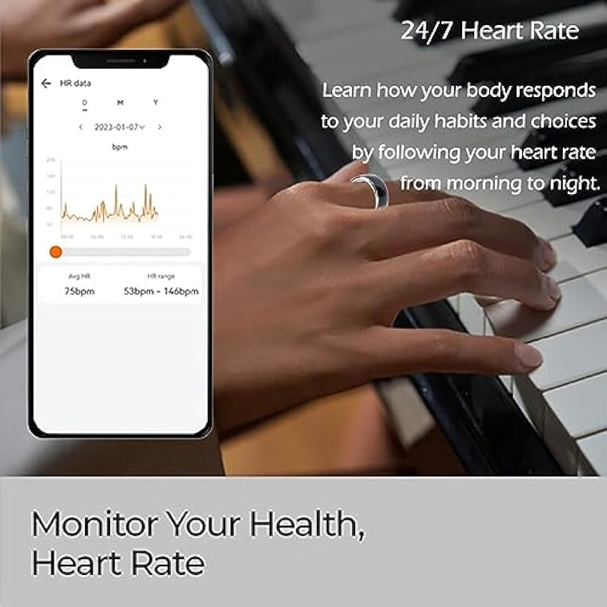 Pyhodi Anneau de santé Intelligent, Tracker de santé étanche IPX8, Anneau Intelligent de Fitness Bluetooth pour Surveiller L´oxygène dans Le Sang, la Fréquence Cardiaque, la KrvxZaPH