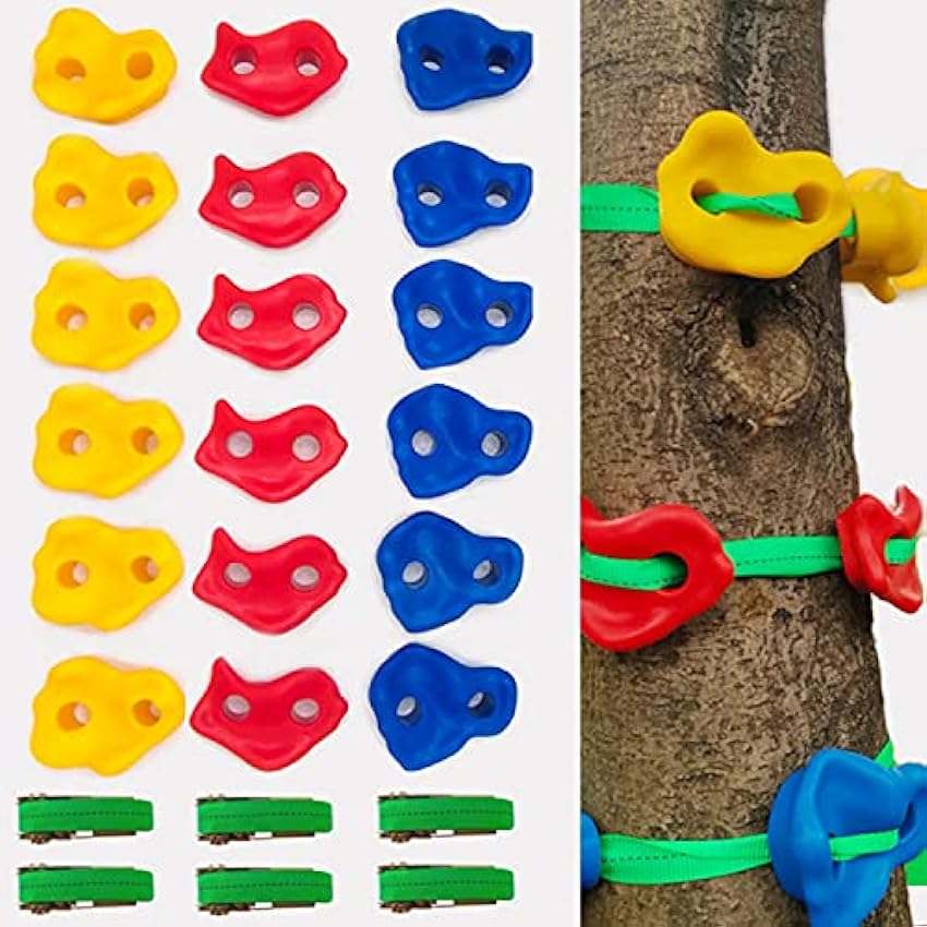 scosao Prises d´escalade Arbre pour Les Enfants Adultes Grimpeur avec 6 Sangles à Cliquet 12/18 Prise d´escalade, Ninja Tree Climbing pour Exterieur Parcours d´obstacles Ninja Warrior LsL78N6i