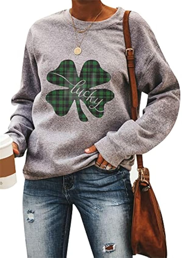 YMING Femmes Sweatshirt à Manches Longues pour La Saintpatrick Pull à Imprimé Trèfle Irlandais ZnBEkuZI
