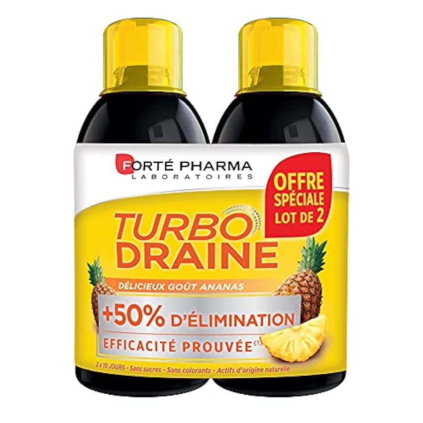 Forté Pharma - TurboDraine Ananas - Draineur Minceur - Complément alimentaire Minceur - Thé vert, Reine des prés - Perte de poids - Saveur Ananas - Lot 2x500ml 4fWmIGqN