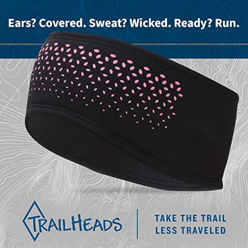 TrailHeads Tempo Bandeau de course | Protection des oreilles | Bandeau anti-humidité – Noir/rose réfléchissant gRQd6Qpx