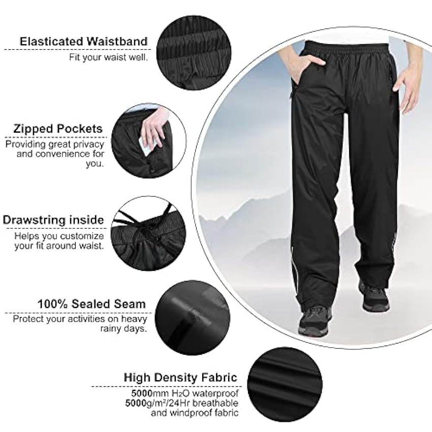 33,000ft Pantalon de Pluie Imperméables pour Hommes, Pantalon de randonnée léger d´extérieur Coupe-Vent randonnée Camping Golf 8LIXpgqj