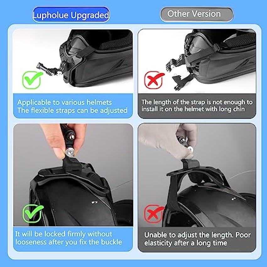 Lupholue Sangle de Menton pour Casque de Moto Compatible with GoPro Hero 12, 11, 10, 9, 8, 7, 6, 5, 4, 3, Hero Black, Session, Xiaomi Yi, Sjcam (Black1) jA7lYTyk