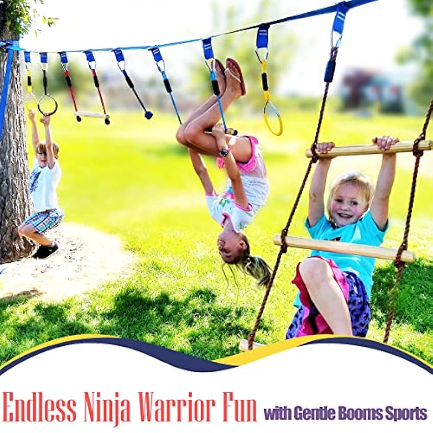 Ninja Warrior Line Slackline à Suspendre pour Les activités des Enfants Kit de Slackline de 17,1 m Barre de Singe échelle ninjaline Poing Anneaux - équipement d´entraînement à l´arbre dans Le Jardin pMS6JWuS