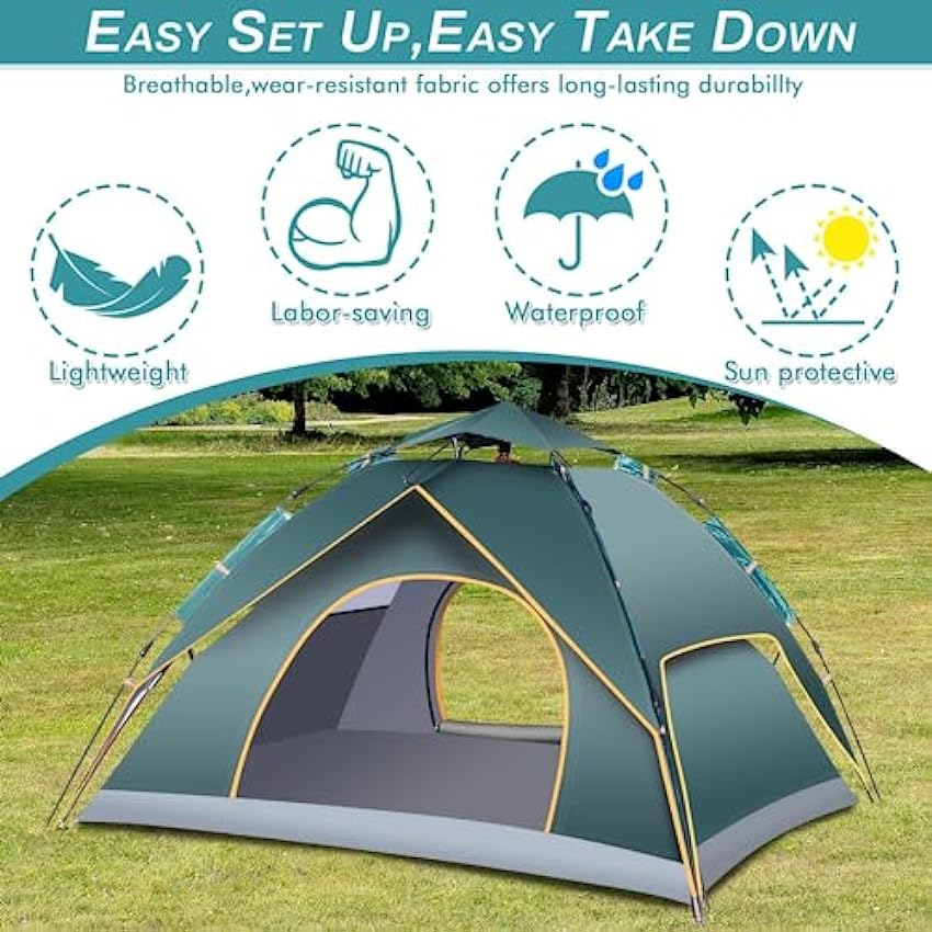 Tente de Camping 2 3 Personnes, Automatique Ultralégère Tente Dôme Pop Up, 2 en 1 Double Couche pour Camping, Randonnée Familiale f5dbBwHi