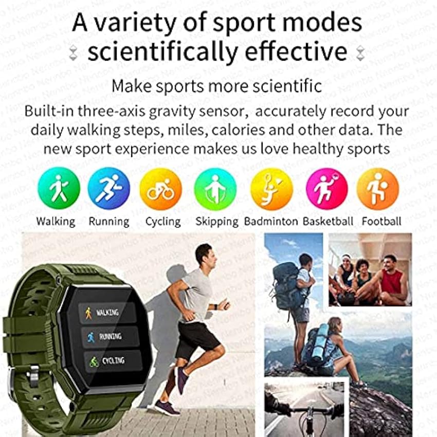 XHJL Montre Intelligente Sports Fitness Trackers Bluetooth 1.3 Pouces Écran Tactile Complet Moniteur de Tension artérielle Sommeil/Cardiaque Lecteur de Musique Montres d´exercice pour Hommes(Vert dTfIFnTi