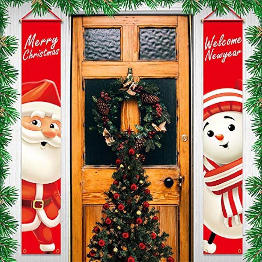 Décorations De Porche De Bannière De Porte en Plein Air Décor Ensemble Porte D´entrée Joyeux Noël Signe pour Ville Pays Ferme Tenture Murale À L´extérieur 7RtJBbN3