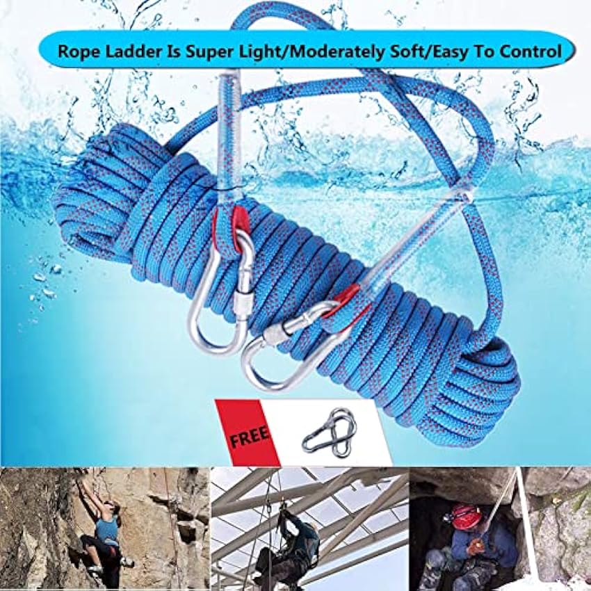 Yclty Corde Escalade, Cordelette Alpinisme Sauvetage avec Mousqueton Corde en Nylon Multifonctionnelle for Randonnée Montagne Camping (Color : Black, Size : Thick20MM-Long20M) avIJDYYo