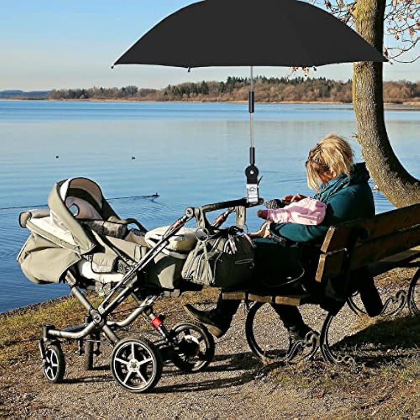 JYCRA Parasol de chaise avec pince universelle, 81,3 cm, protection UV, parasol réglable pour poussette, fauteuil roulant, noir, Noir , moyen QyVDXD6S